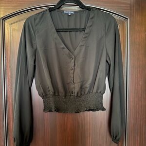Heart Hips Black Button-Up Smocked Blouse